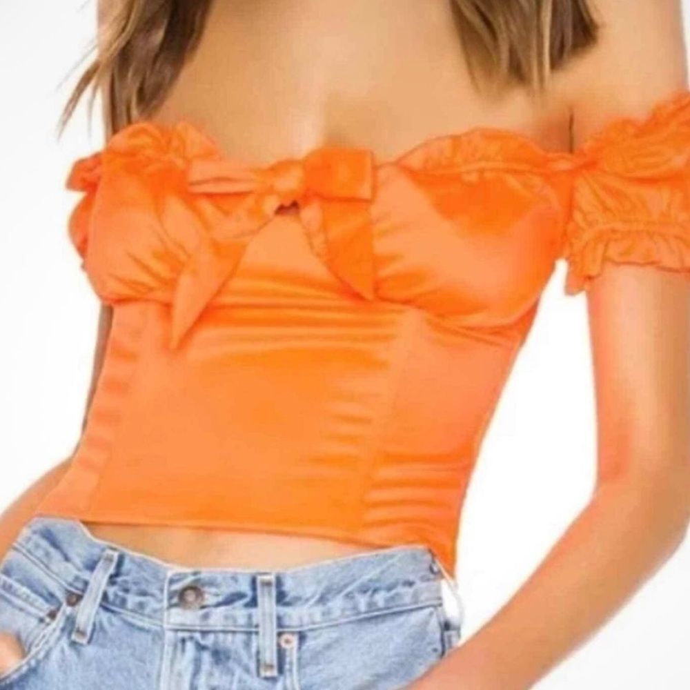 I.AM.GIA Naomi off-the-shoulder corset-style crop top in neon orange large
